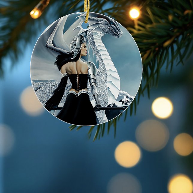 Winter Queen White Dragon Fantasy Ceramic Tree Decoration (Creator Uploaded)