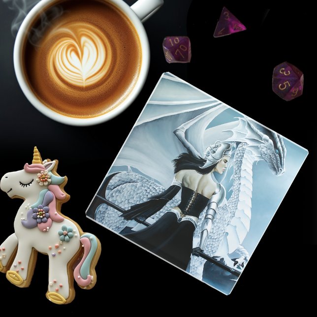 Winter Queen White dragon Fantasy Glass Coaster (Creator Uploaded)