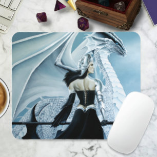 Winter Queen White Dragon Fantasy Mouse Pad