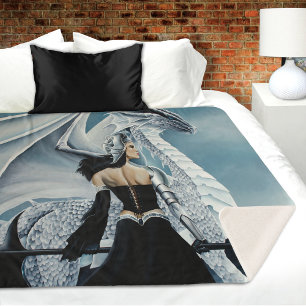 Winter Queen White Dragon Fantasy Sherpa Blanket