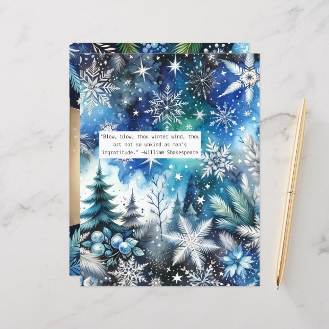 Winter Quote Blue Scrapbook Paper (Front/Back In Situ)