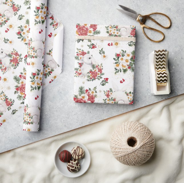 Winter Rabbit Floral | Birthday Party Wrapping Paper (Crafts)