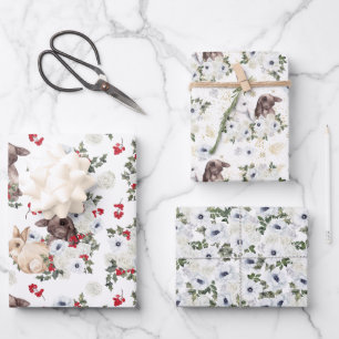 Winter Rabbit Floral   Chinese New Year  Wrapping Paper Sheet
