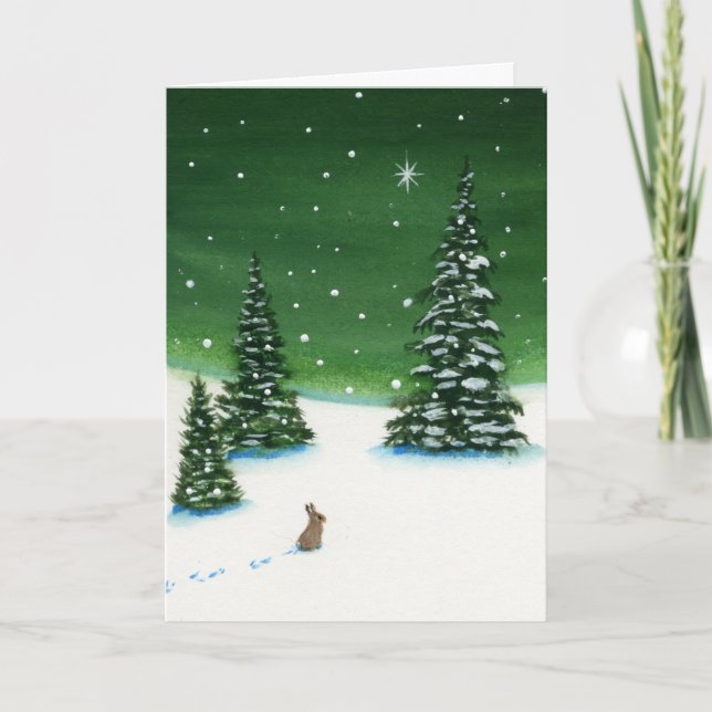 Winter Rabbit Holiday Christmas Peace by Bihrle Card (Front)