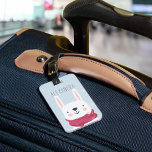 Winter Rabbit Personalised Bag Tag | Sky<br><div class="desc">This adorable personalised luggage tag makes a great kids stocking stuffer or gift for grandchildren. Cute wintry design features a snowy sky blue background with a cute white rabbit illustration decked out in a pink winter hat and scarf. Personalise with a name or monogram on the front, and add your...</div>