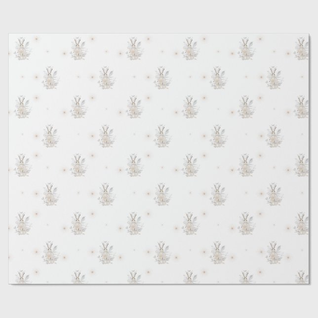 Winter Rabbit w/ Winter Florals  Wrapping Paper (Flat)