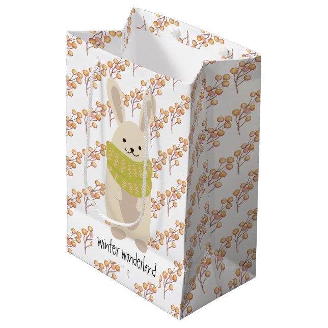 Winter Rabbit With His Striped Scarf Medium Gift Bag (Front Angled)