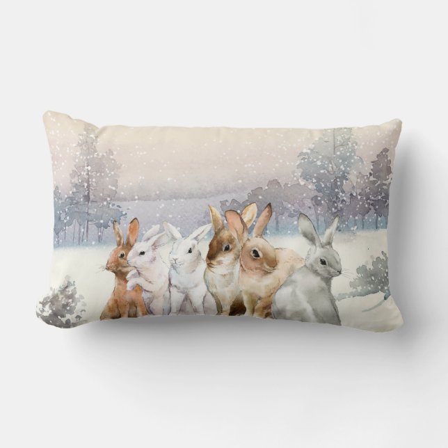 Winter Rabbits Lumbar Cushion (Front)
