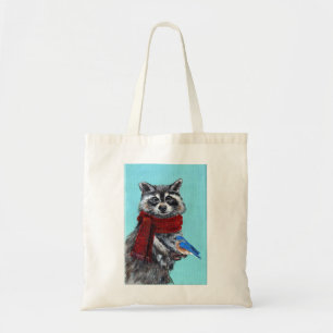 Winter Raccoon with Bluebird Tote Bag
