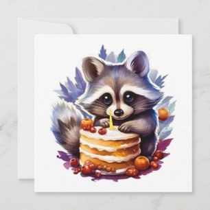 Winter Racoon with a 1th Birthday cake
