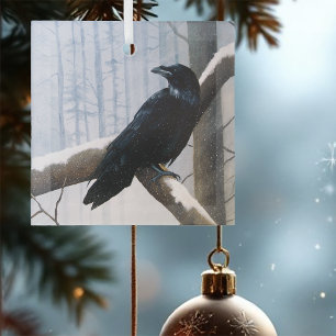Winter Raven Forest Glass Tree Decoration