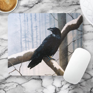 Winter Raven Forest Mouse Pad