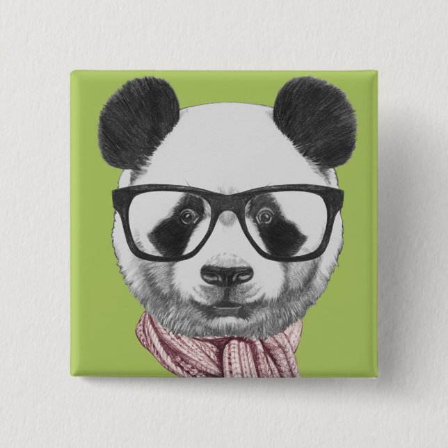 Winter Ready Panda Bear 15 Cm Square Badge (Front)