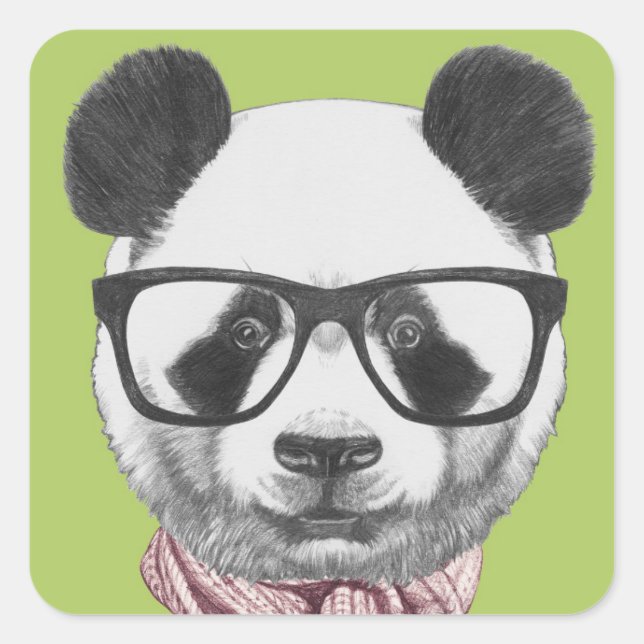 Winter Ready Panda Bear Square Sticker (Front)