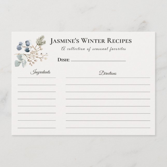 Winter Recipe Card – Kitchen Stationery (Front)