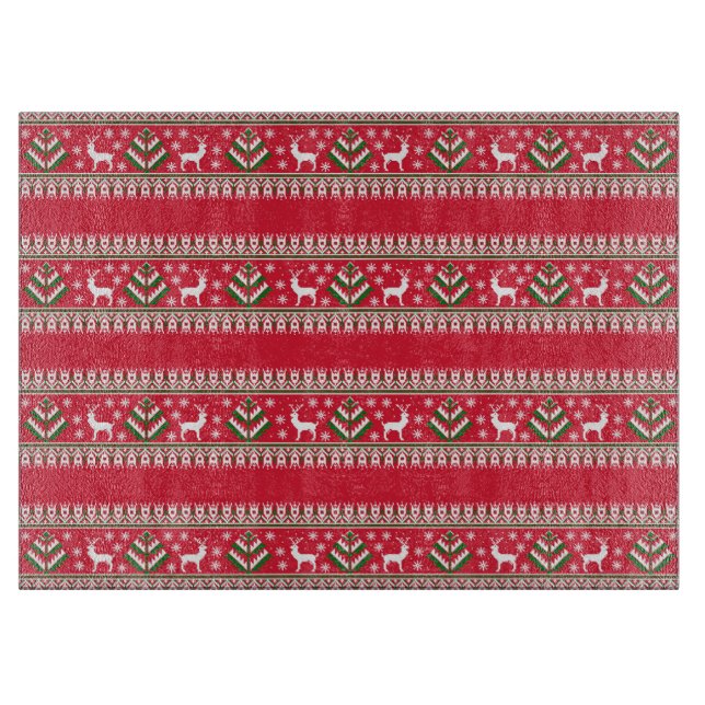 Winter Red and Green Christmas Fair Isle Cutting Board (Front)