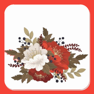 Winter Red and white floral Square Sticker