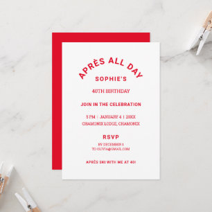 Winter Red Après All Day 40th Birthday Ski Theme Invitation