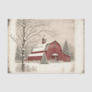 Winter Red Barn Tissue Paper