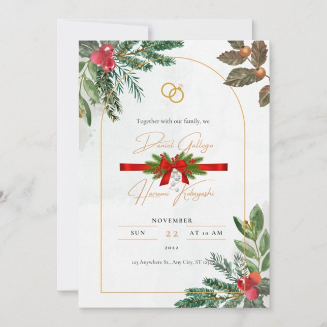 Winter Red Berries Christmas Wedding invitations.  Invitation (Front)