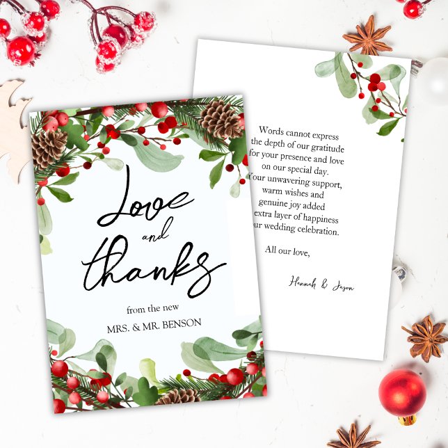 Winter Red Berries Christmas Wedding Thank Thank You Card (Creator Uploaded)