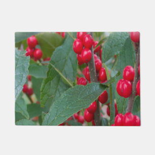 Winter Red Berries Holiday Scenic Christmas  Doormat