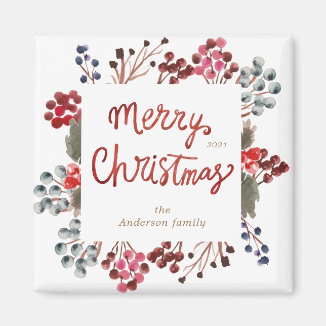 winter red berries Merry Christmas Magnet (Front)