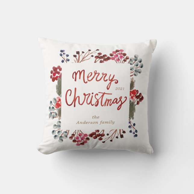 winter red berries Merry Christmas photo Cushion (Front)