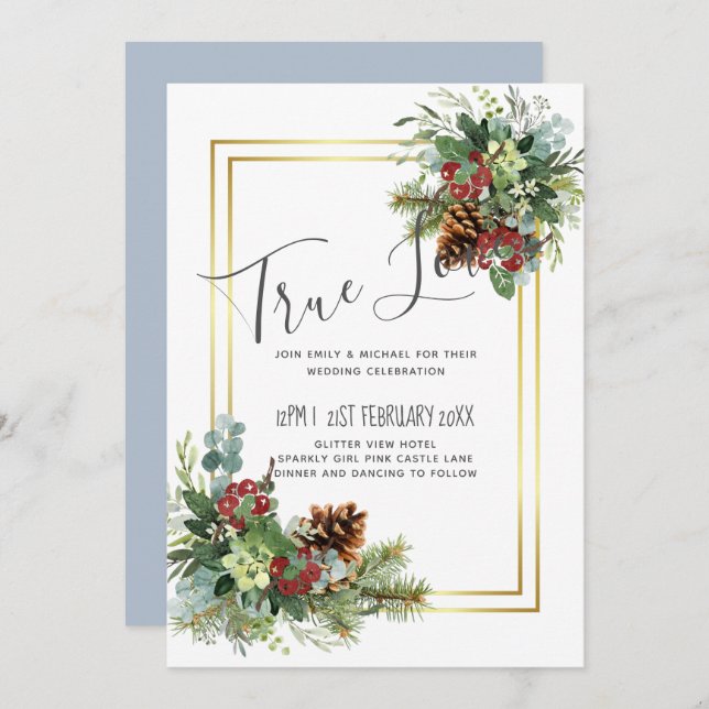 Winter Red Berries Pine Cones Wedding (Front/Back)