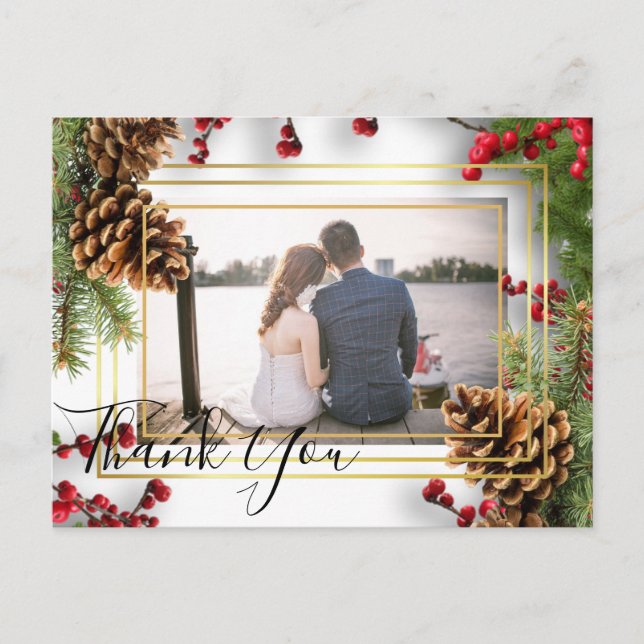 Winter Red Berries Pine Cones Wedding Postcard (Front)