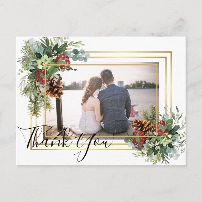 Winter Red Berries Pine Cones Wedding Postcard (Front)