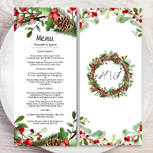 Winter Red Berries Wreath Christmas Wedding Menu