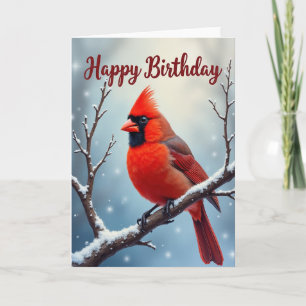 Winter Red Bird Birthday Card