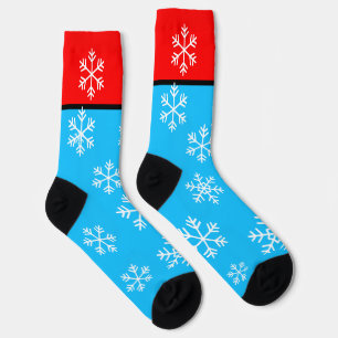 Winter Red Blue White Snowflakes Socks
