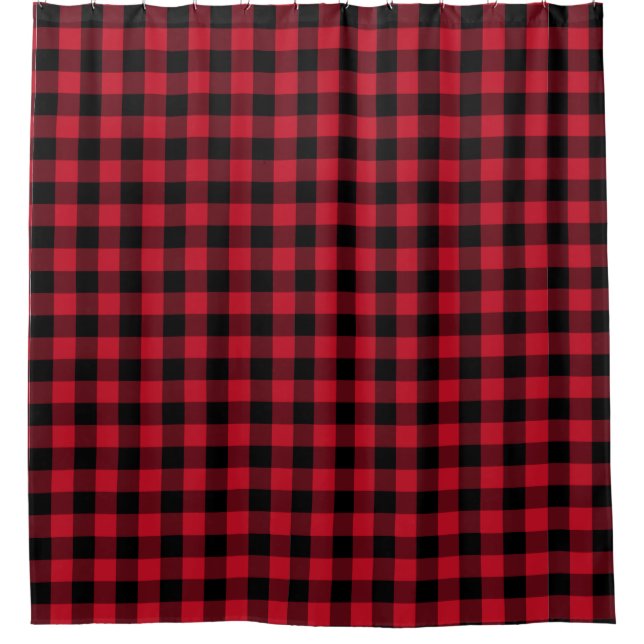 Winter Red Buffalo Check Plaid Shower Curtain (Front)