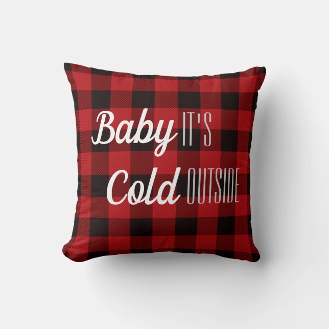Winter red buffalo plaid baby it's cold outside cushion (Front)