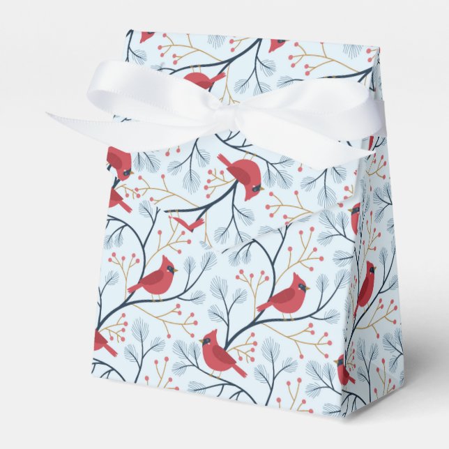 Winter Red Cardinal Bird Favour Box (Front Side)