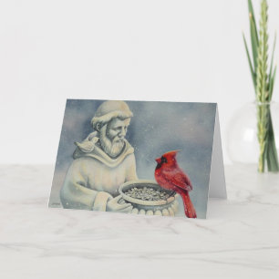 Winter Red Cardinal Bird St Francis Watercolor Art Card