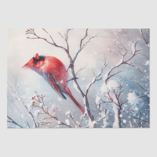 Winter Red Cardinal Bird Tissue Paper (Front)