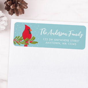 Winter Red Cardinal Blue Christmas Return Address Label