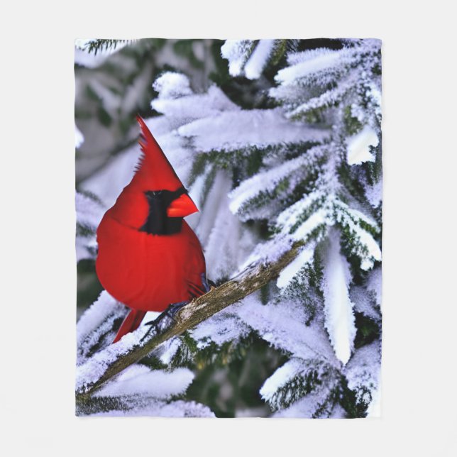 Winter Red Cardinal Fleece Blanket (Front)