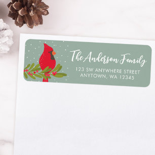 Winter Red Cardinal Green Christmas Return Address Label