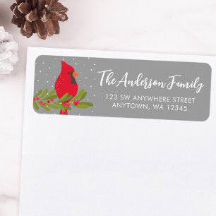Winter Red Cardinal Grey Christmas Return Address Label