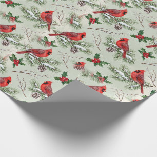 Winter Red Cardinal Snowy Pine Wrapping Paper