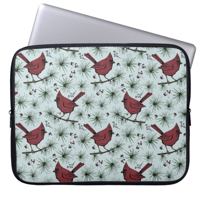 Winter Red Cardinals Christmas Pattern Laptop Sleeve (Front)