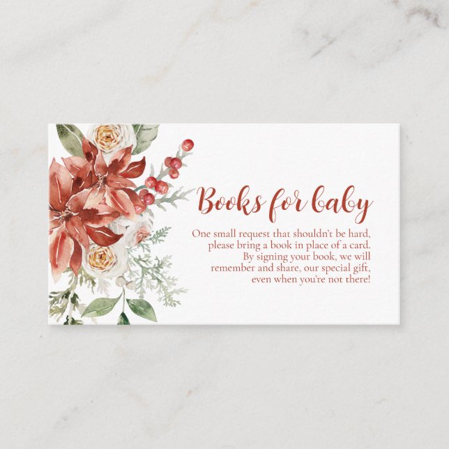 Winter Red Christmas Baby Shower Books for Baby Enclosure Card (Front)