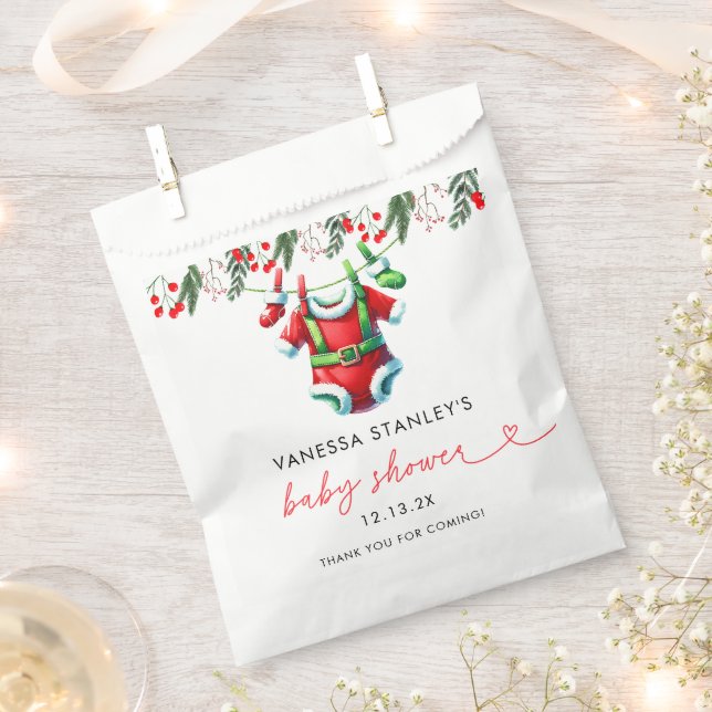 Winter Red Christmas Santa Baby Shower Thank You Favour Bag (Clipped)