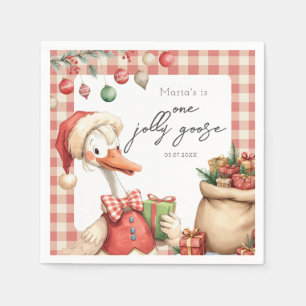 Winter Red Christmas Silly Goose 1st birthday Napkin