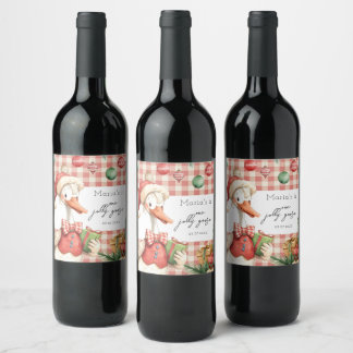 Winter Red Christmas Silly Goose 1st birthday Wine Label