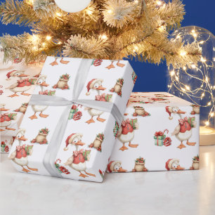 Winter Red Christmas Silly Goose 1st birthday Wrapping Paper